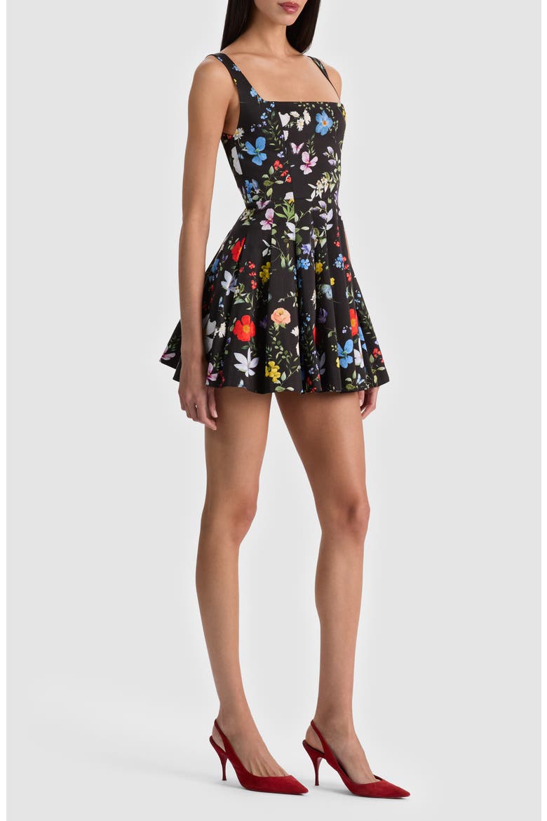 Veda Floral Pleated Stretch Cotton Minidress, Alternate, color, TWISTING VINES BLACK
