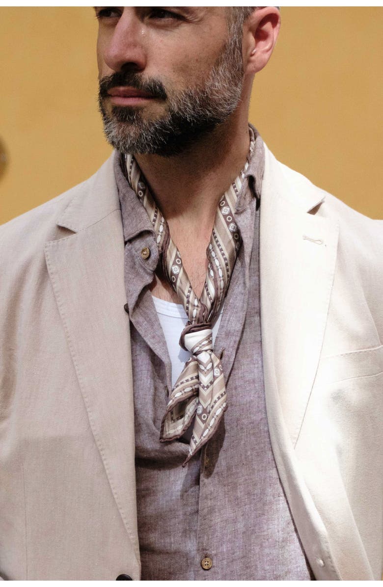 Elizabetta Verona - Hand Rolled Silk Neckerchief for Men, Alternate, color, White And Sand