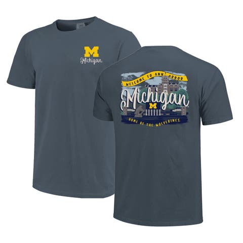Women's Navy Michigan Wolverines Comfort Colors Campus Scene Drawing Script T-Shirt