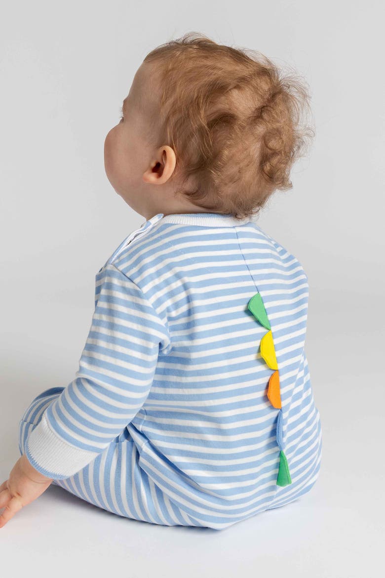 Stripe Knit Longall with Dinosaur, Alternate, color, Medium Blue & White Stripe