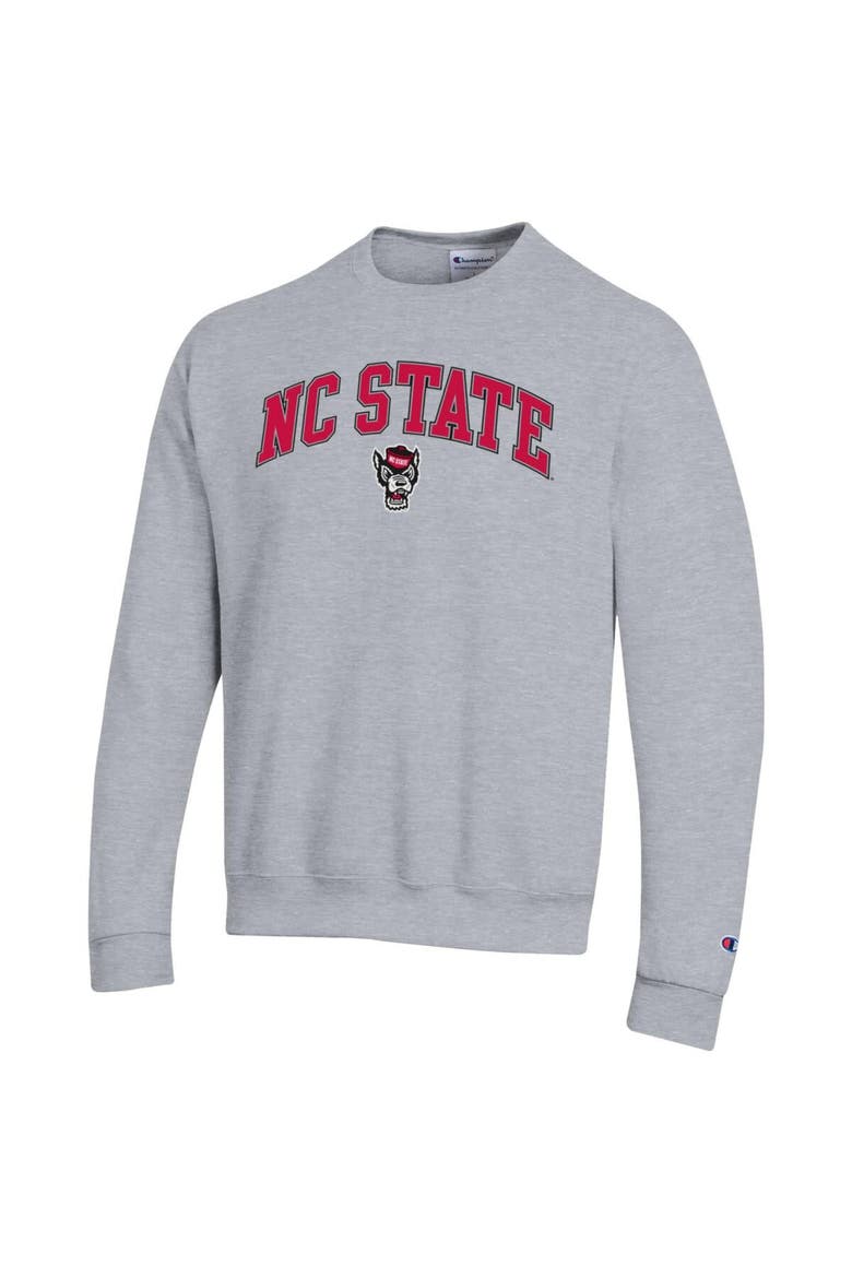 Men's Champion  Heather Gray NC State Wolfpack Arch Over Logo Pullover Sweatshirt, Alternate, color, Heather Gray