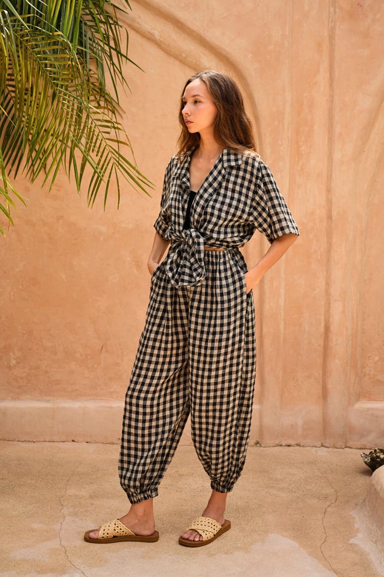 Vanessa Linen Gingham Shirt, Alternate, color, Black Gingham