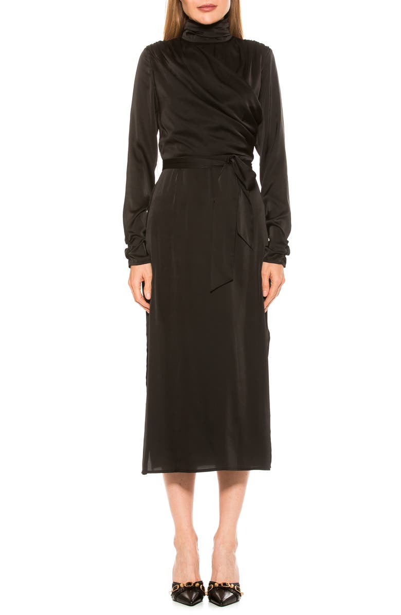 Alexia Admor Mock Neck Long Sleeve Draped Midi Dress, Main, color,