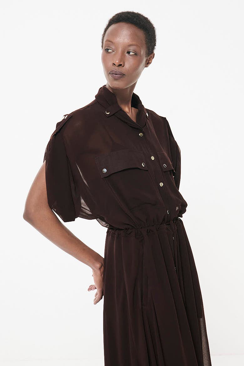 Patch Pocket Drawcord Waist Dress, Alternate, color, Dark Brown