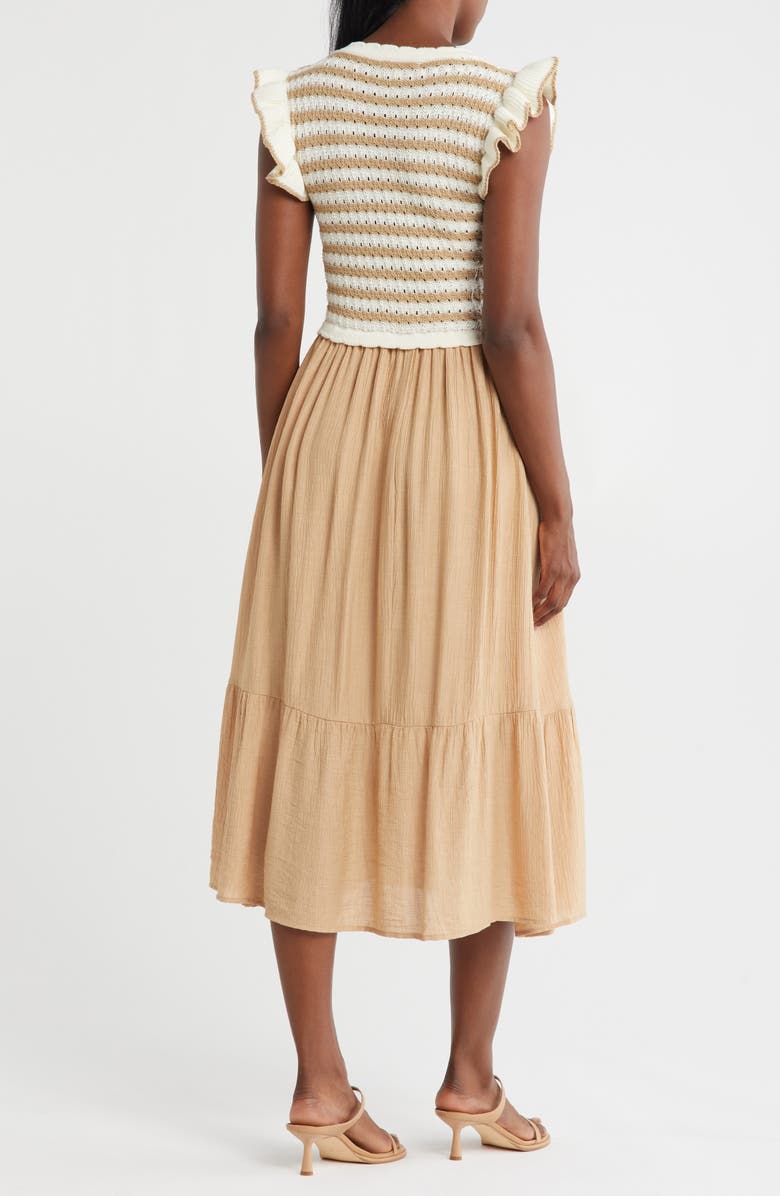 ZOE AND CLAIRE Mixed Media Midi Dress, Alternate, color, Khaki