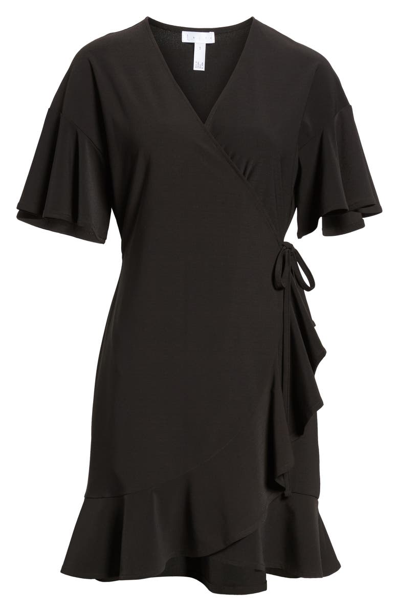Leith Flounce Sleeve Wrap Dress, Alternate, color, Black