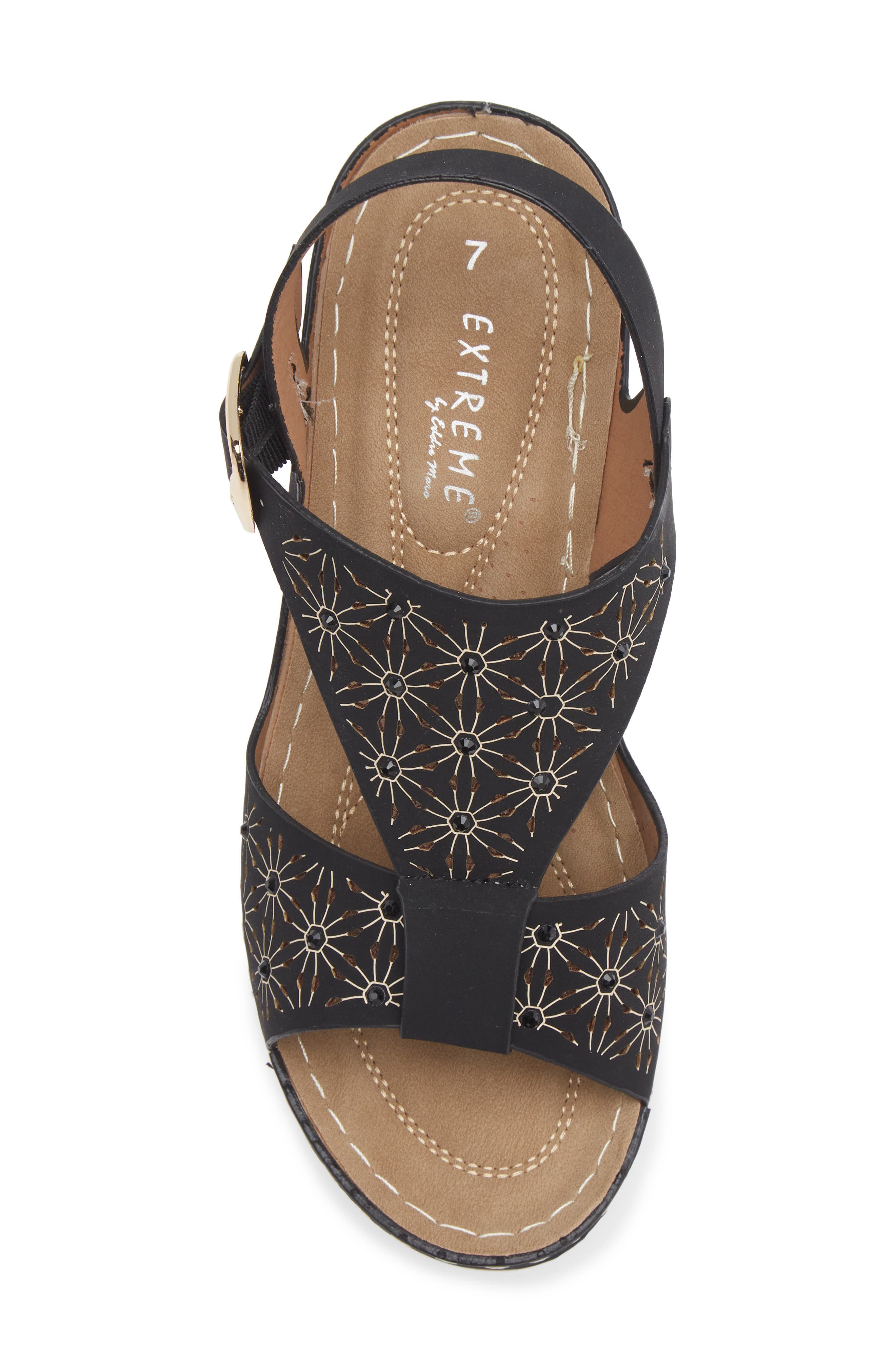 EXTREME BY EDDIE MARC Zora Wedge Sandal, Alternate, color, Black