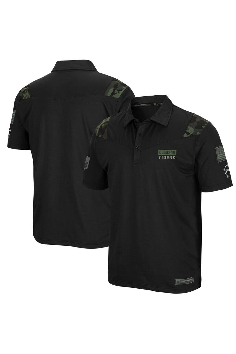 Men's Colosseum Black Clemson Tigers OHT Military Appreciation Sierra Polo, Alternate, color, Black