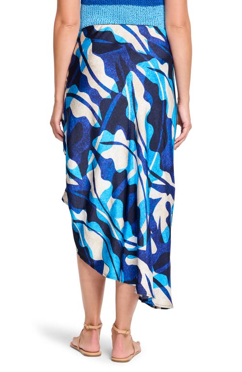 Nic + Zoe Nic+zoe Aqua Surf Asymmetric Side Ruched Skirt In Blue Multi