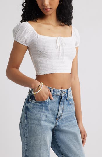 Bp. Smocked Crop Top In White