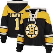 '47 Women's '47 Jeremy Swayman Black Boston Bruins Superior Lacer Cropped Pullover Hoodie