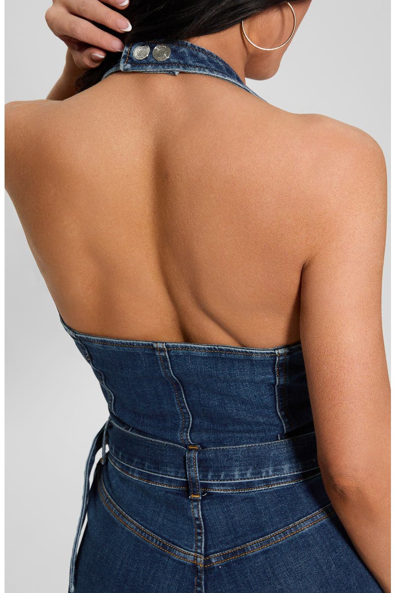 Claire Halter Neck Denim Jumpsuit, Alternate, color, WILLIAM