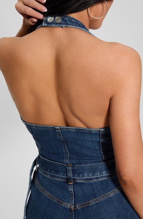Guess Claire Halter Neck Denim Jumpsuit In William