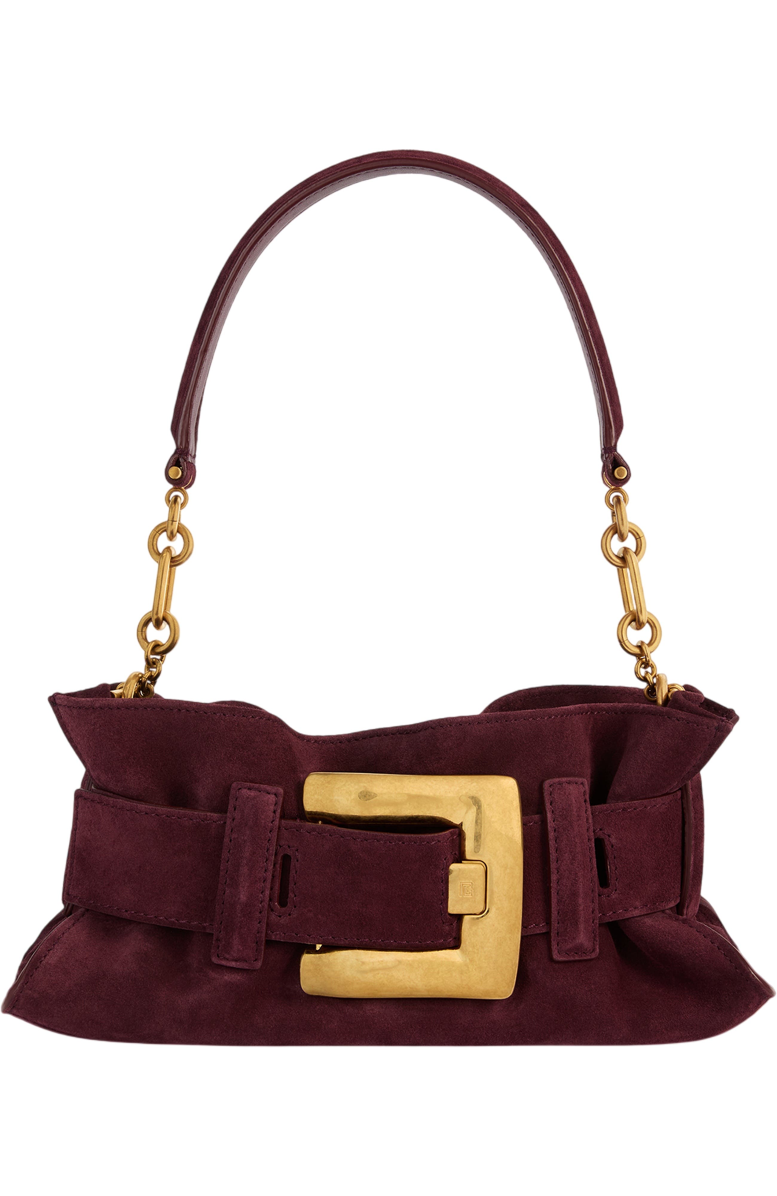 Balmain Anthem Mini suede leather bag, Main, color, Red
