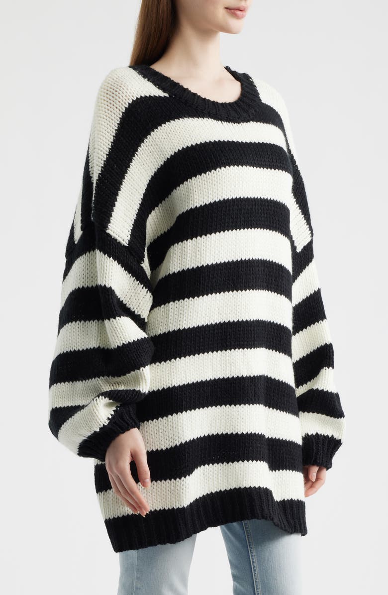 Dressed in Lala Jailbird Stripe Chunky Knit Sweater, Alternate, color, Black/ White