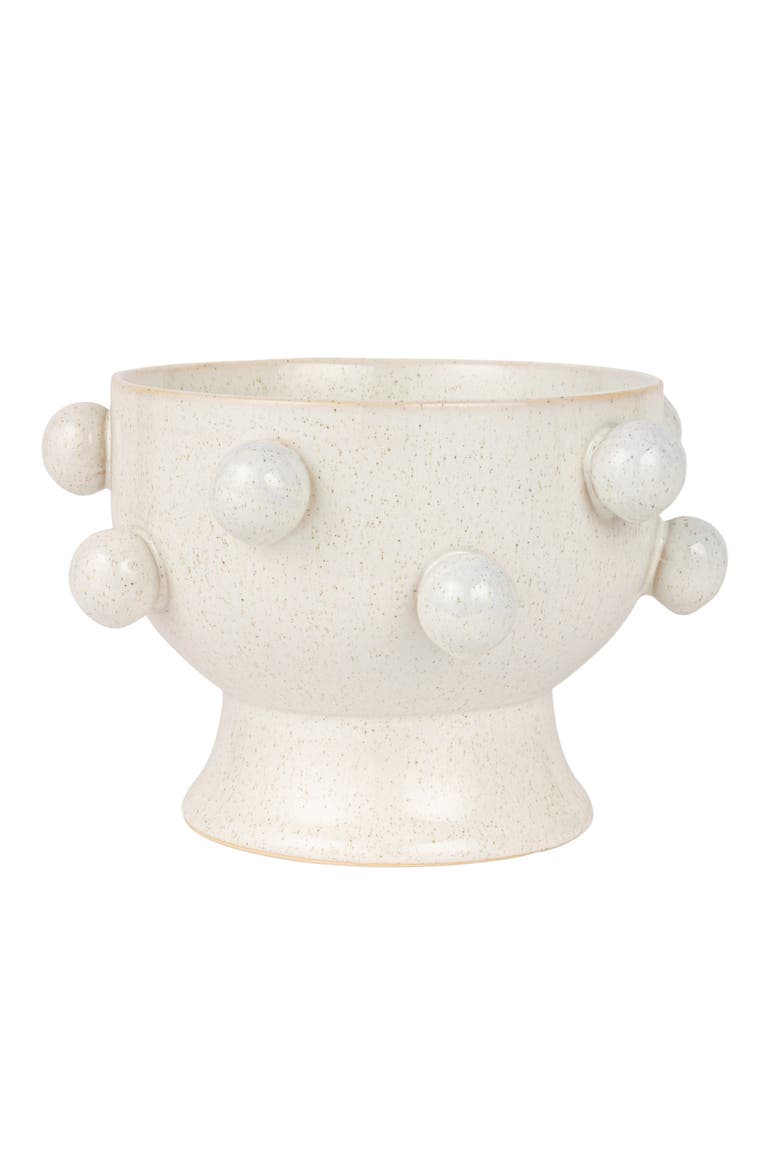 Round Stoneware Planter with Orbs and Reactive Glaze, Holds 8 Inches Pot, Alternate, color, Cream