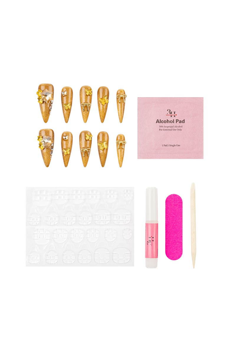 3H Nails Gold Rush Luxury Handmade Press On Nails, Alternate, color, Golden Amber