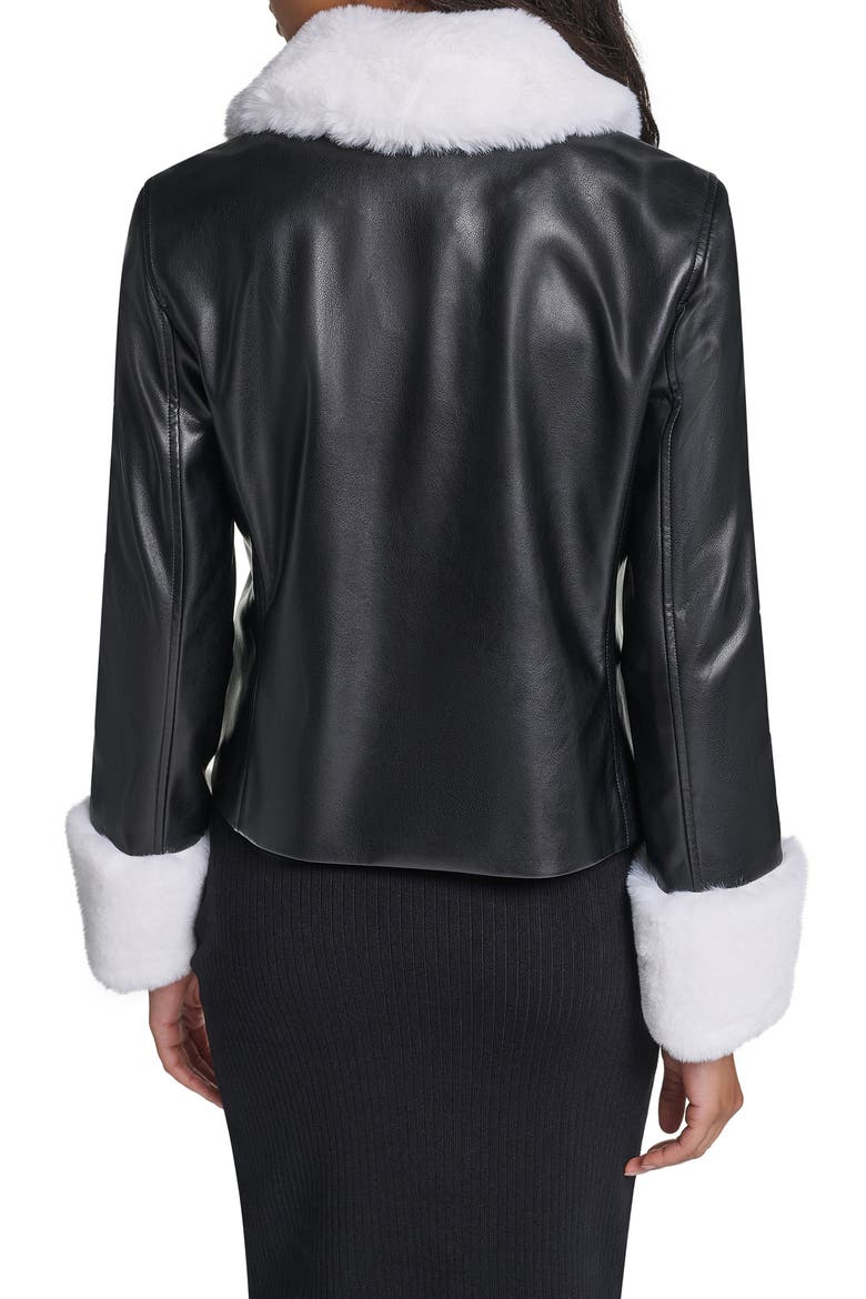 Faux Leather Jacket with Faux Fur Trim, Alternate, color, BLACK/ SOFT WHITE