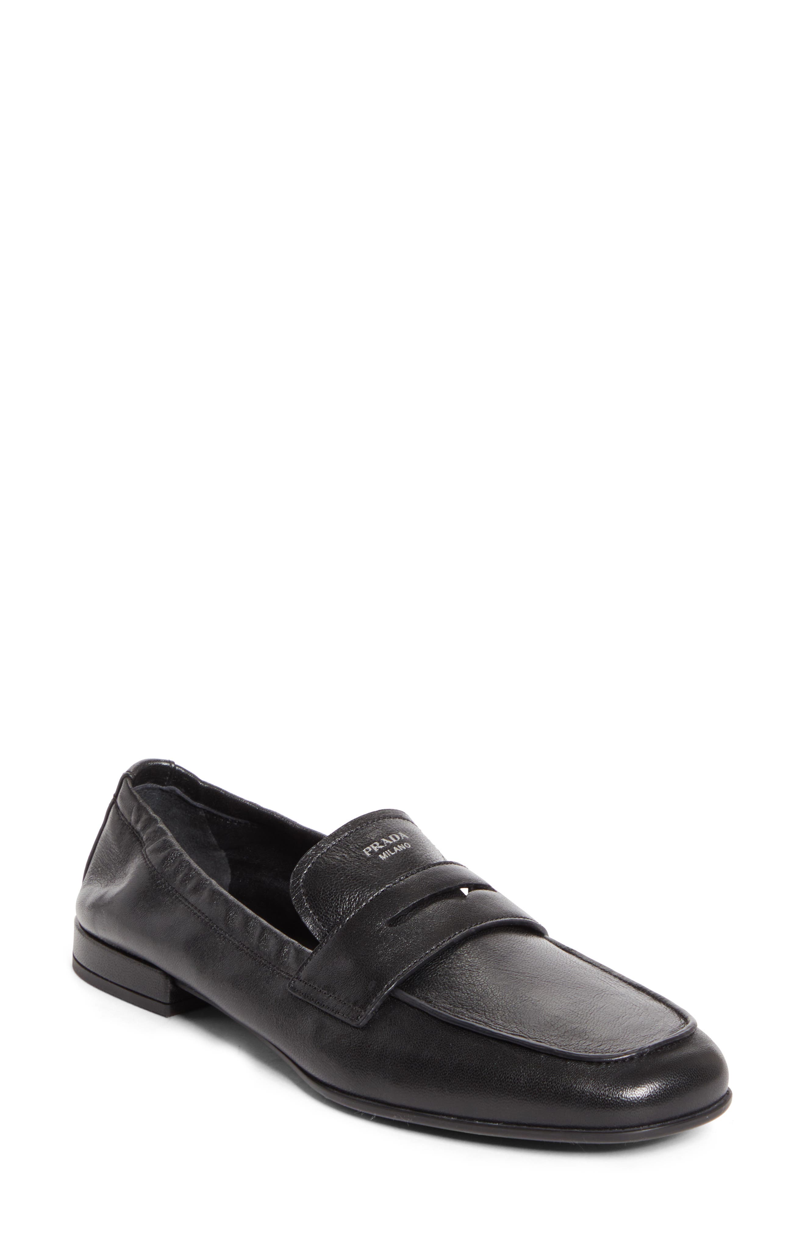Prada Soft Penny Loafer, Main, color, Black