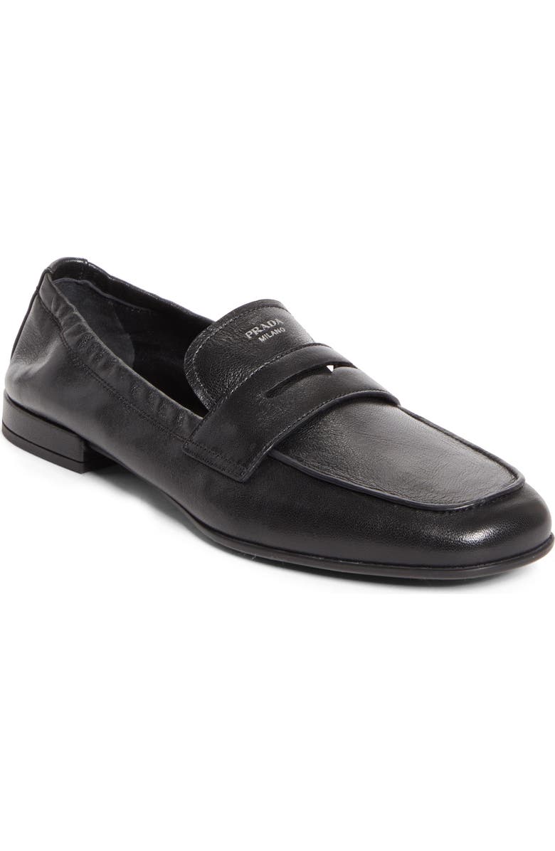 Prada Soft Penny Loafer, Main, color, Black