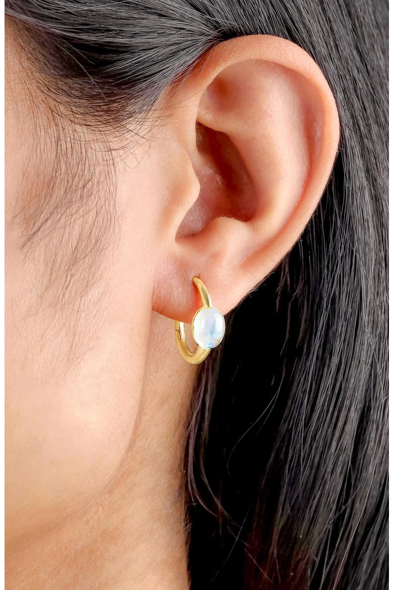 Moonstone Huggie Hoop Earrings, Alternate, color, BLUE