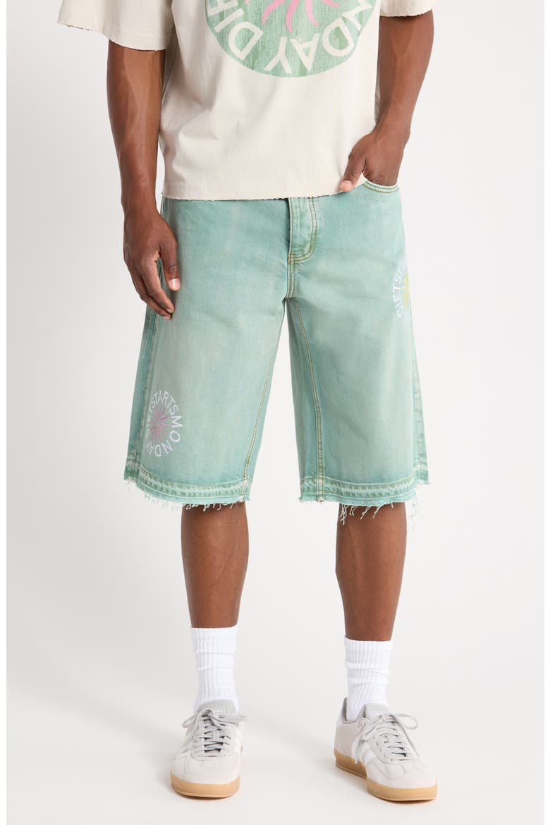 Sol Raw Hem Denim Shorts, Main, color, WASHED GREEN