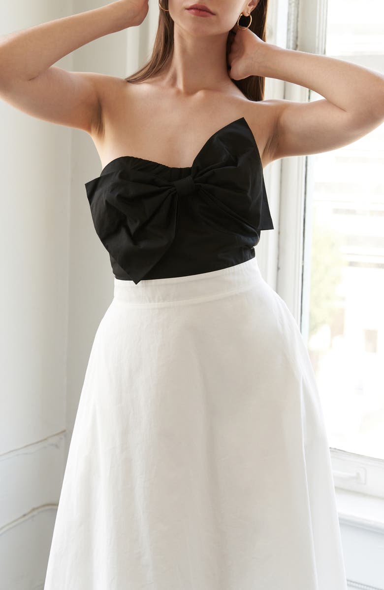 FREEMARKET Bow Strapless Cotton Midi Dress, Alternate, color,