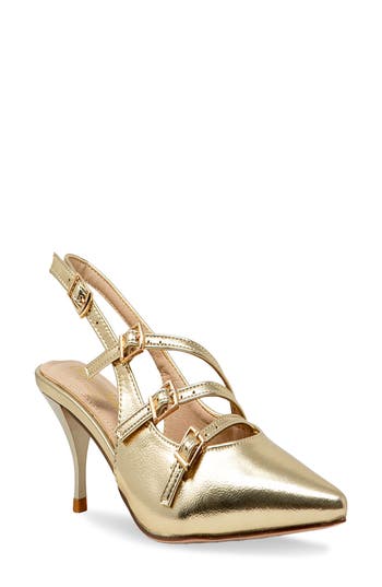 Chase & Chloe Chase And Chloe Multibuckle Slingback Pump In Gold