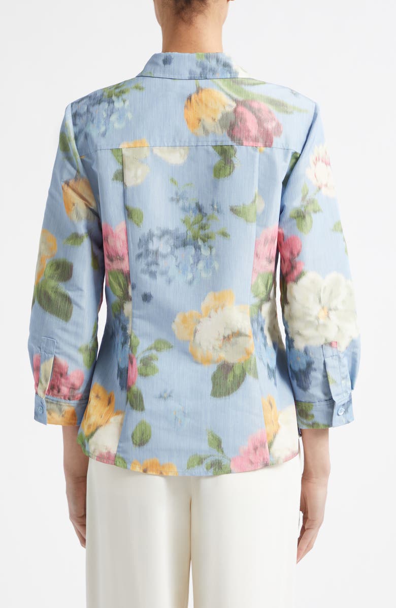 Carolina Herrera Ana Chiné Floral Print Button-Up Shirt, Alternate, color, Cloudy Blue Multi