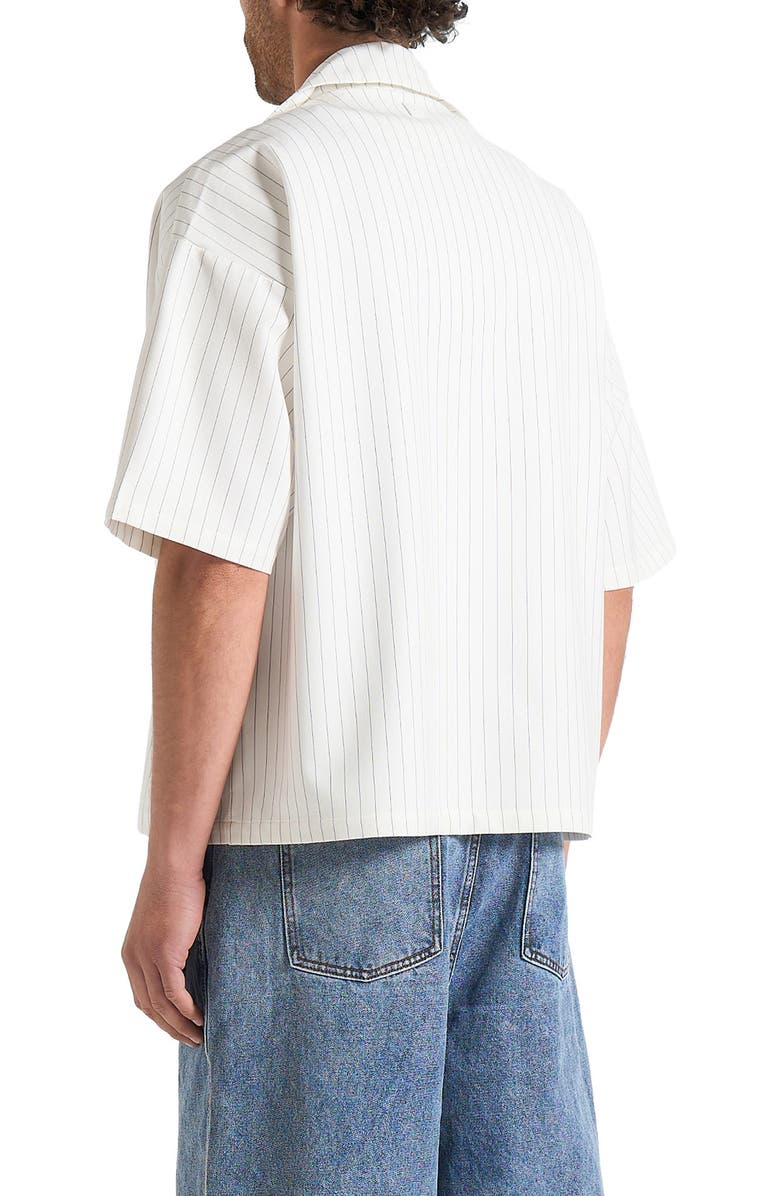 Manière De Voir Abel Boxy Pinstripe Double Breasted Shirt, Alternate, color, White
