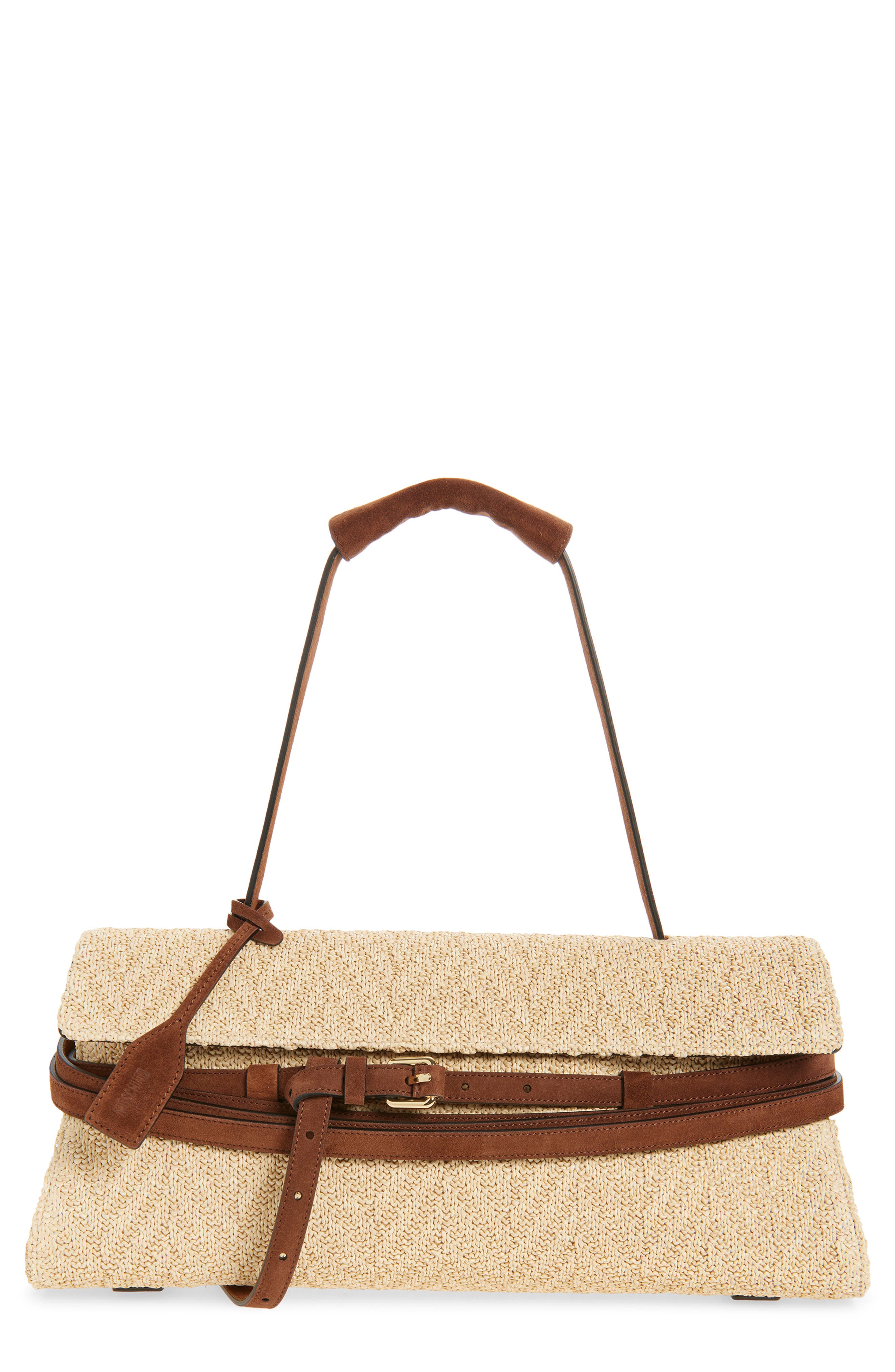 Moschino Tie Me East/West Shoulder Bag, Main, color, 10A Natural/ Coffee