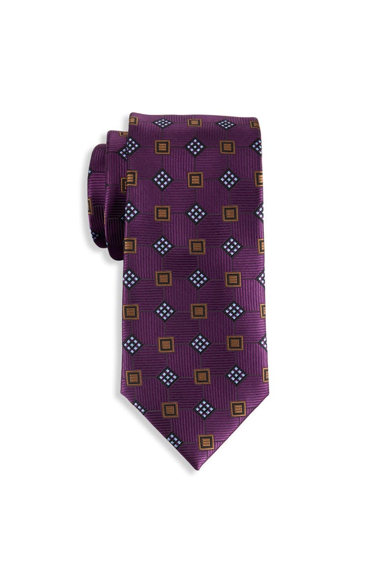 Big & Tall Geometric Patterned Tie, Main, color, PURPLE