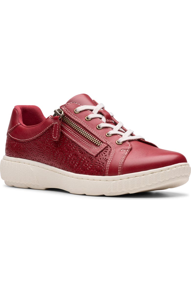 Clarks<sup>®</sup> Caroline Rio Laser-Cut Sneaker, Main, color, Red Leather