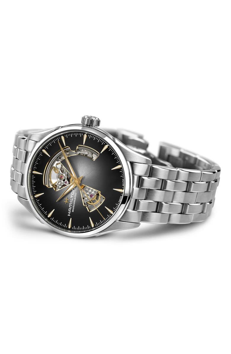 Hamilton Jazzmaster Open Heart Bracelet Watch, 42mm, Alternate, color, Black