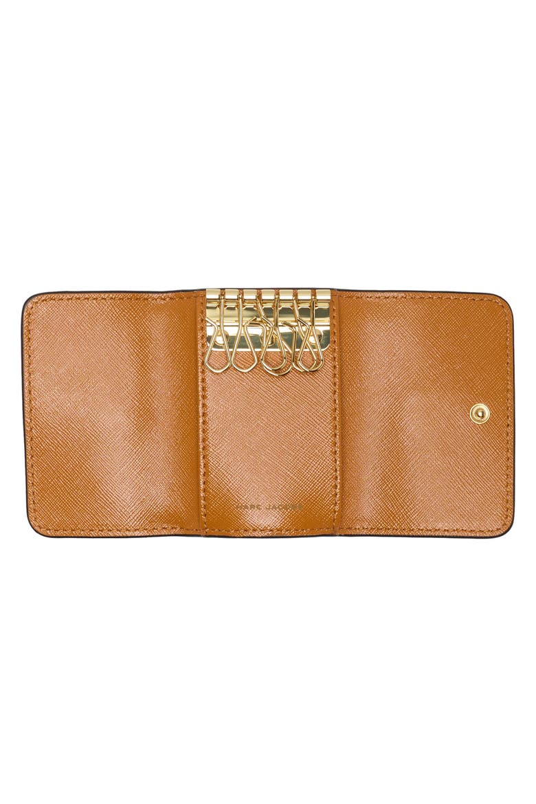 Snapshot Leather Key Case, Alternate, color, BLACK/ HONEY GINGER MULTI