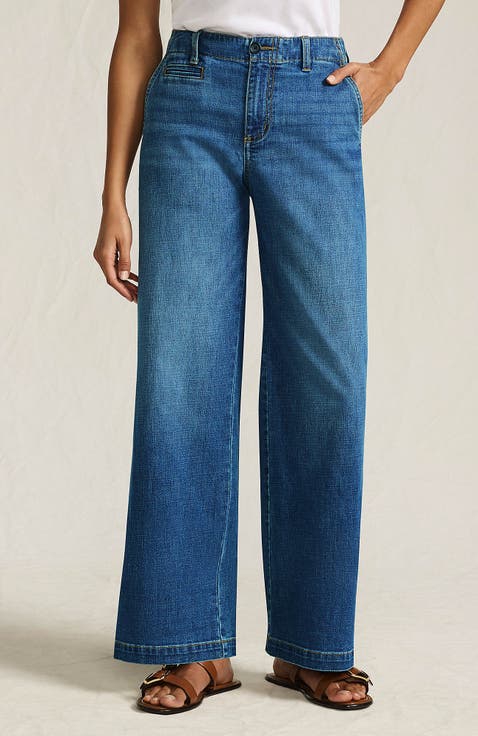 Mid Rise Denim Wide Leg Ankle Jeans