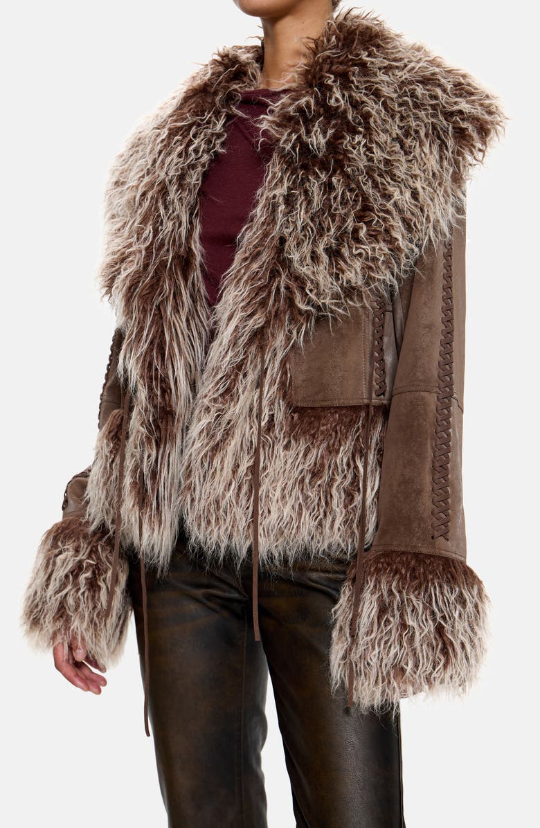 JADED LONDON Faux Fur Trim Faux Suede Jacket, Alternate, color, Brown