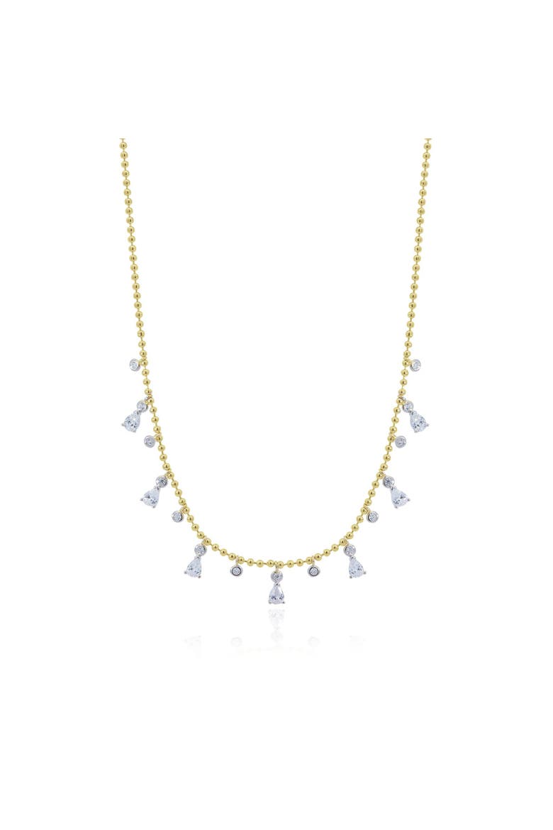 Alternating CZ Station Dangle Bead Necklace, Main, color, Gold Plated Sterling Silver