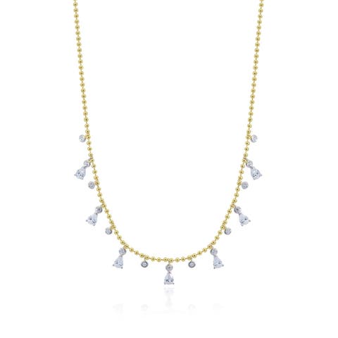 Alternating CZ Station Dangle Bead Necklace