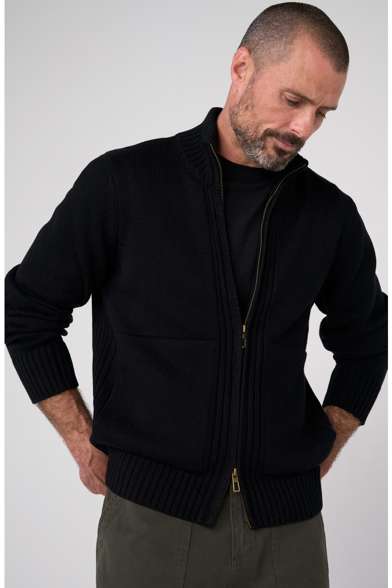 Heavyweight Cotton Blend Full Zip Sweater, Alternate, color, BLACK