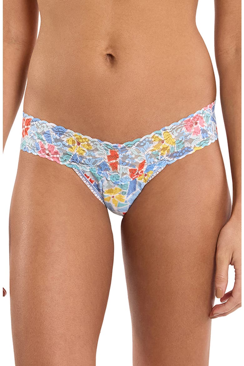 Print Low Rise Thong, Main, color, FLORAL MOSAIC