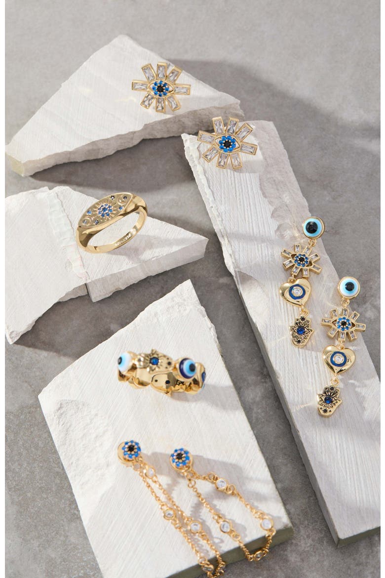 Evil Eye Front to Back Chain Earring, Alternate, color, Gold Blue
