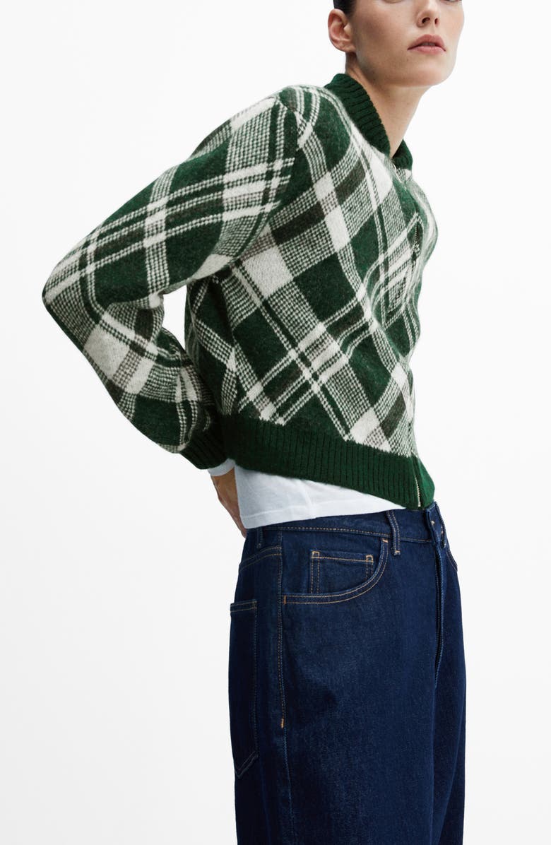 MANGO Check Zip-Up Cardigan, Alternate, color, 