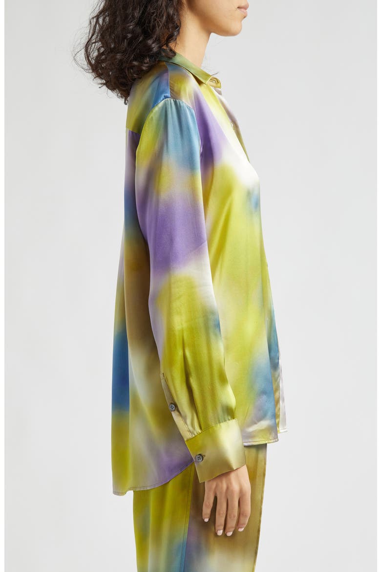 Watercolor Print Silk Charmeuse Button-Up Shirt, Alternate, color, WATERCOLOR PRINT