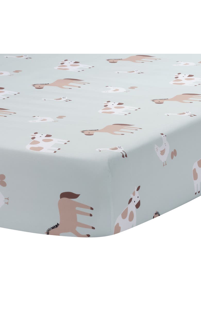 Bedtime Originals Farmyard Friends Sage Green Baby Nursery Fitted Crib Sheet, Main, color, Cream