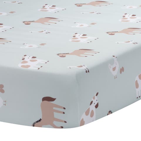 Farmyard Friends Sage Green Baby Nursery Fitted Crib Sheet