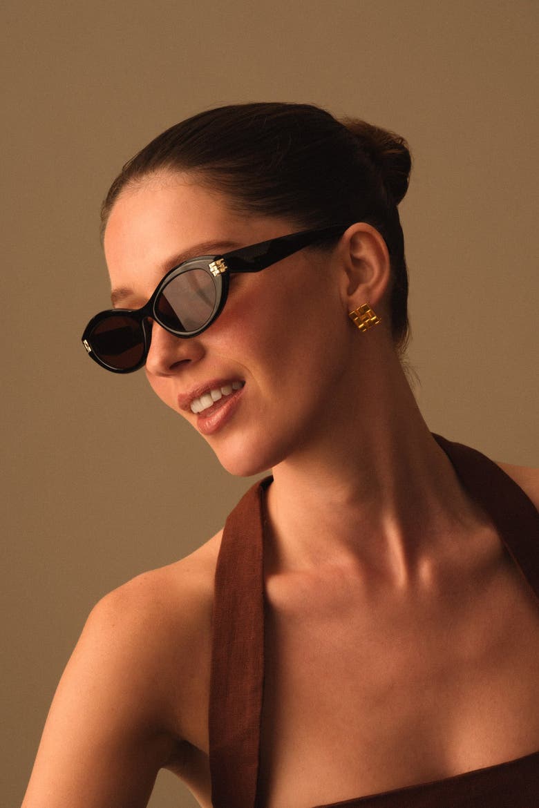 Bordeaux Slim Oval Sunglasses in Black, Alternate, color, Black