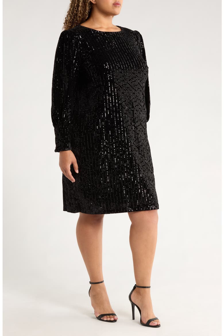 Sequined Long Sleeve Body-Con Dress, Alternate, color, BLACK