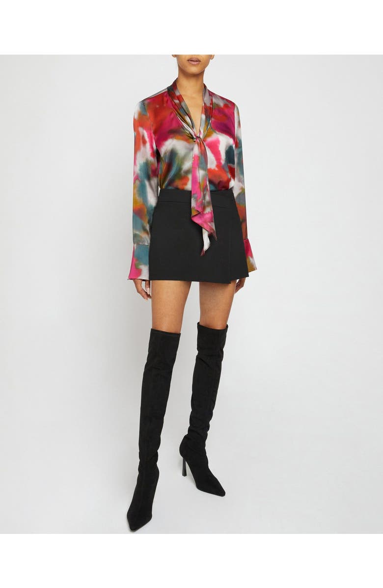Santorelli AMANDA Long Sleeve Print Blouse with Drop Neck Tie, Main, color,