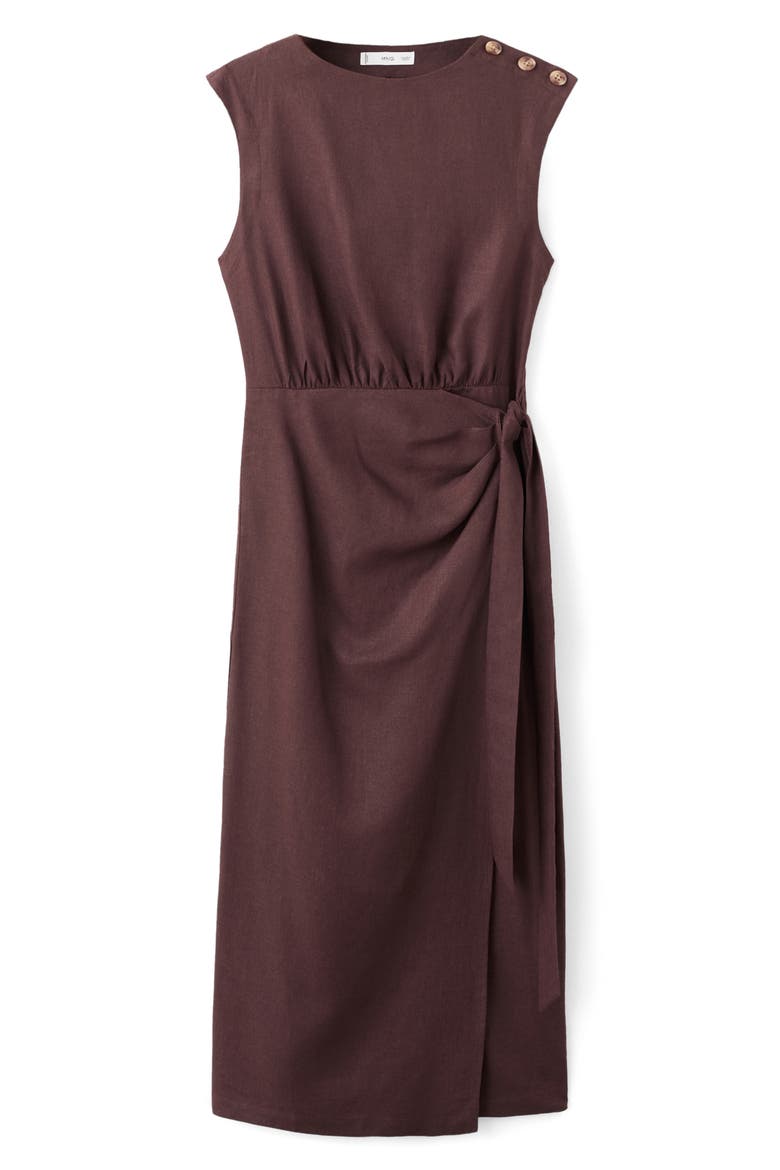 mango linen dress - wrap Chocolate A sleeveless midi dress crafted from pure linen MANGO France Linen Blend Midi